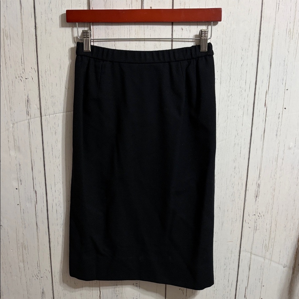 Vintage Elegant Black Lined Pencil Skirt Wool Blend